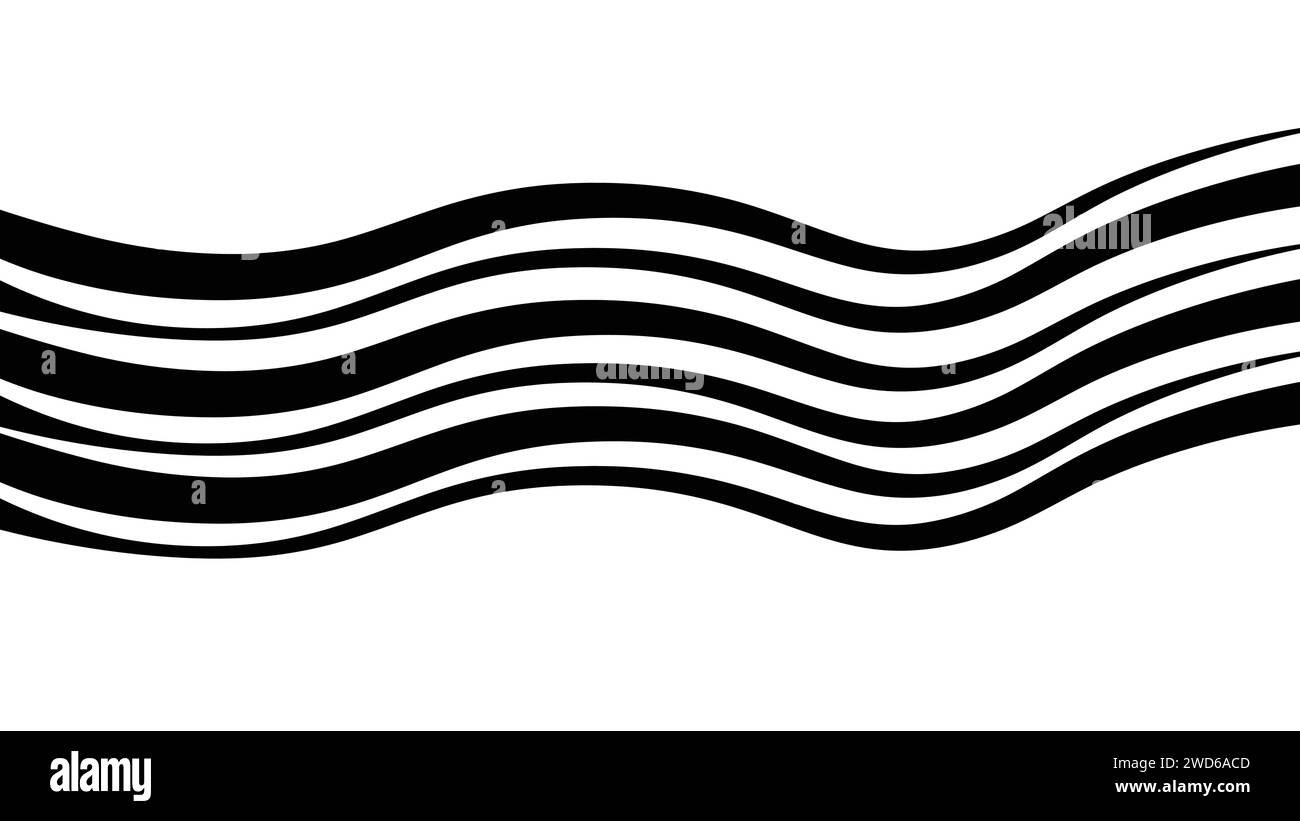 Abstract black and white perspective line stripes with 3-dimensional effects isolated on a white background. Stock Vector