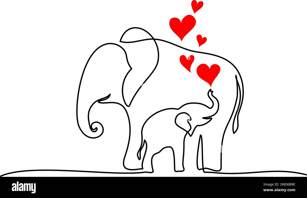Contour Cub Elephant mother with baby cub. Family love. Mothers day concept Stock ...