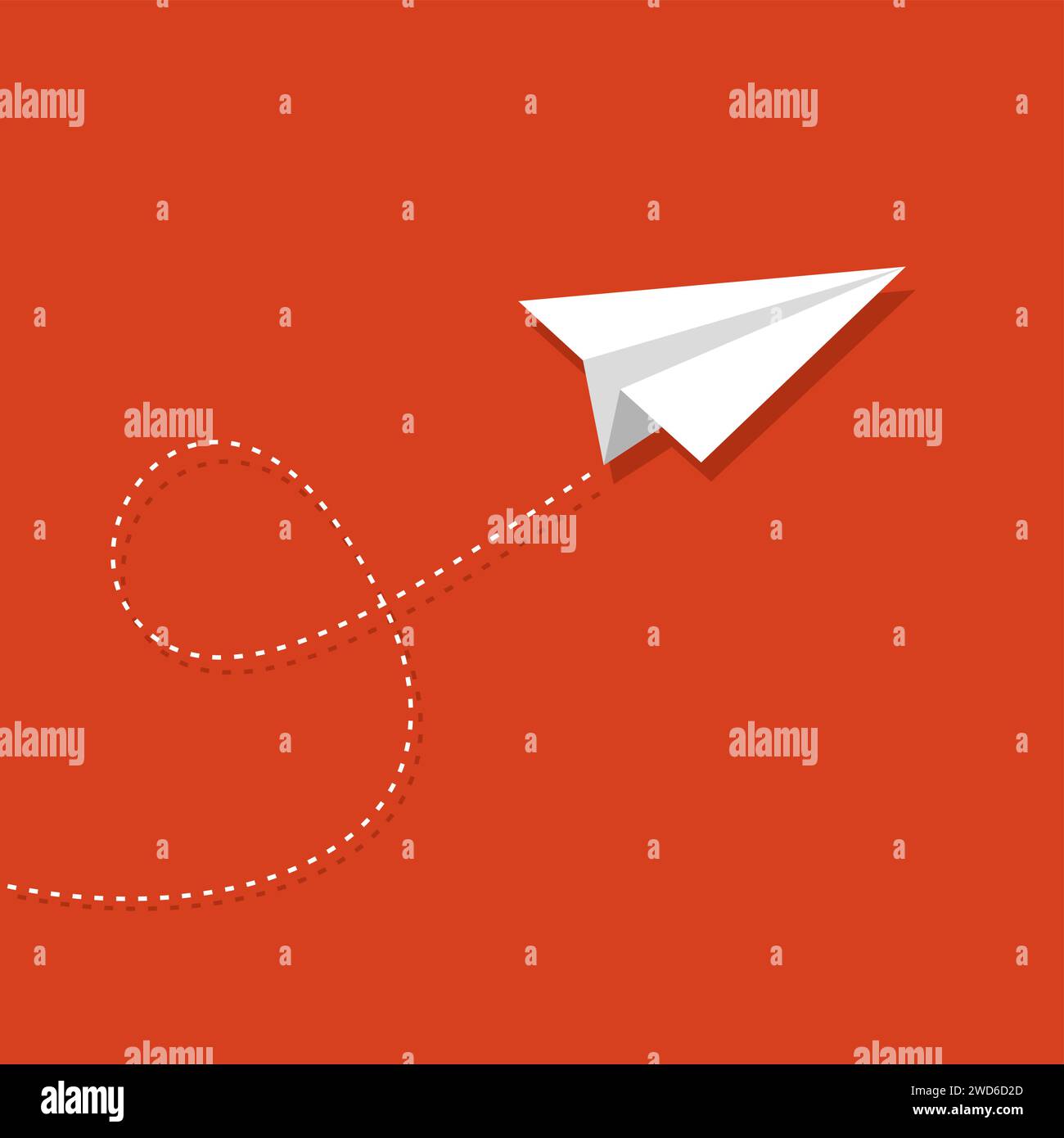 Paper plane with dotted line. Origami paper airplane. Handmade aircraft