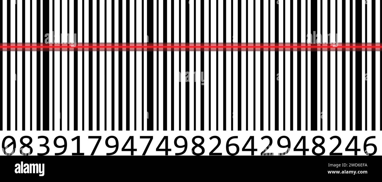 Realistic Bar code icon scanning with red light, sample of Bar code sign vector Stock Vector