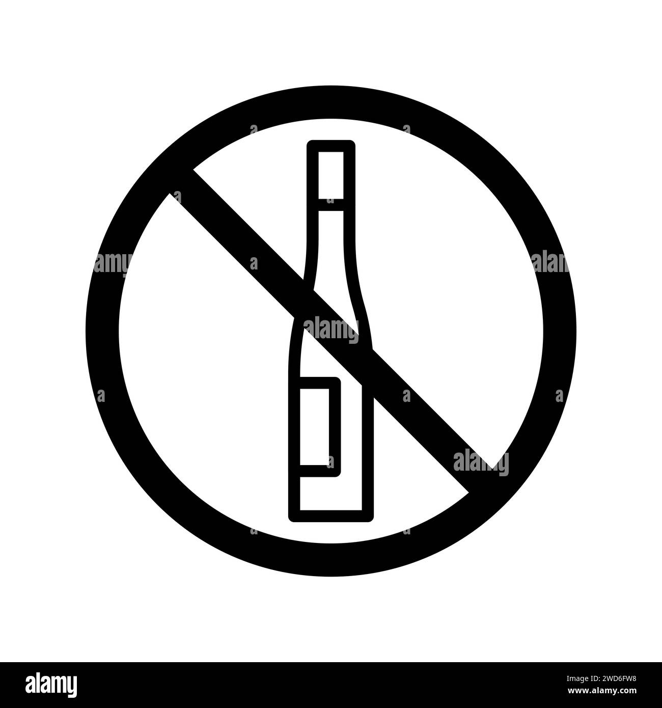 Vector black line icon forbidden to drink isolated on white background Stock Vector