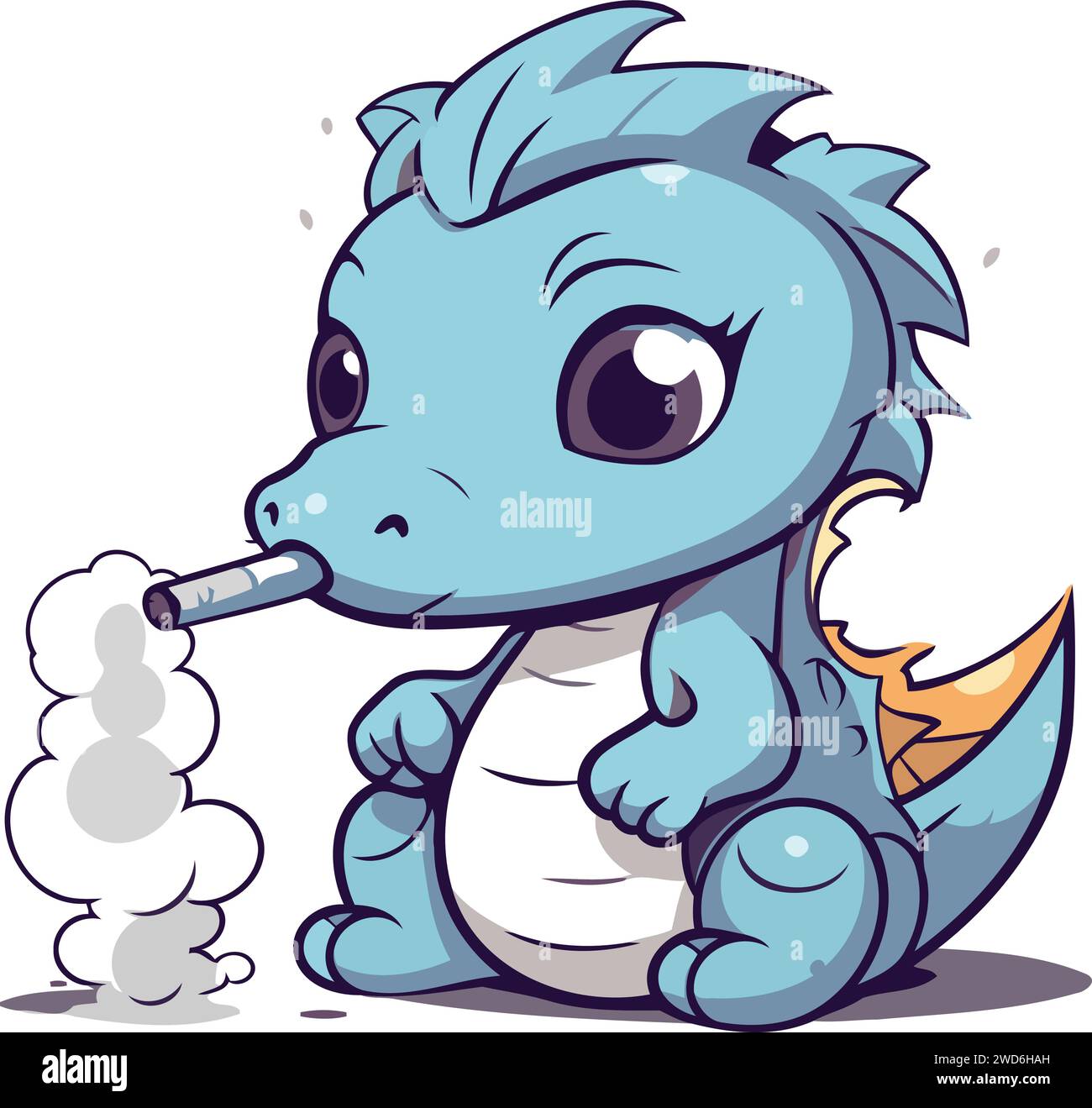 Illustration of a Cute Little Dinosaur Smoking a Cigarette Stock Vector
