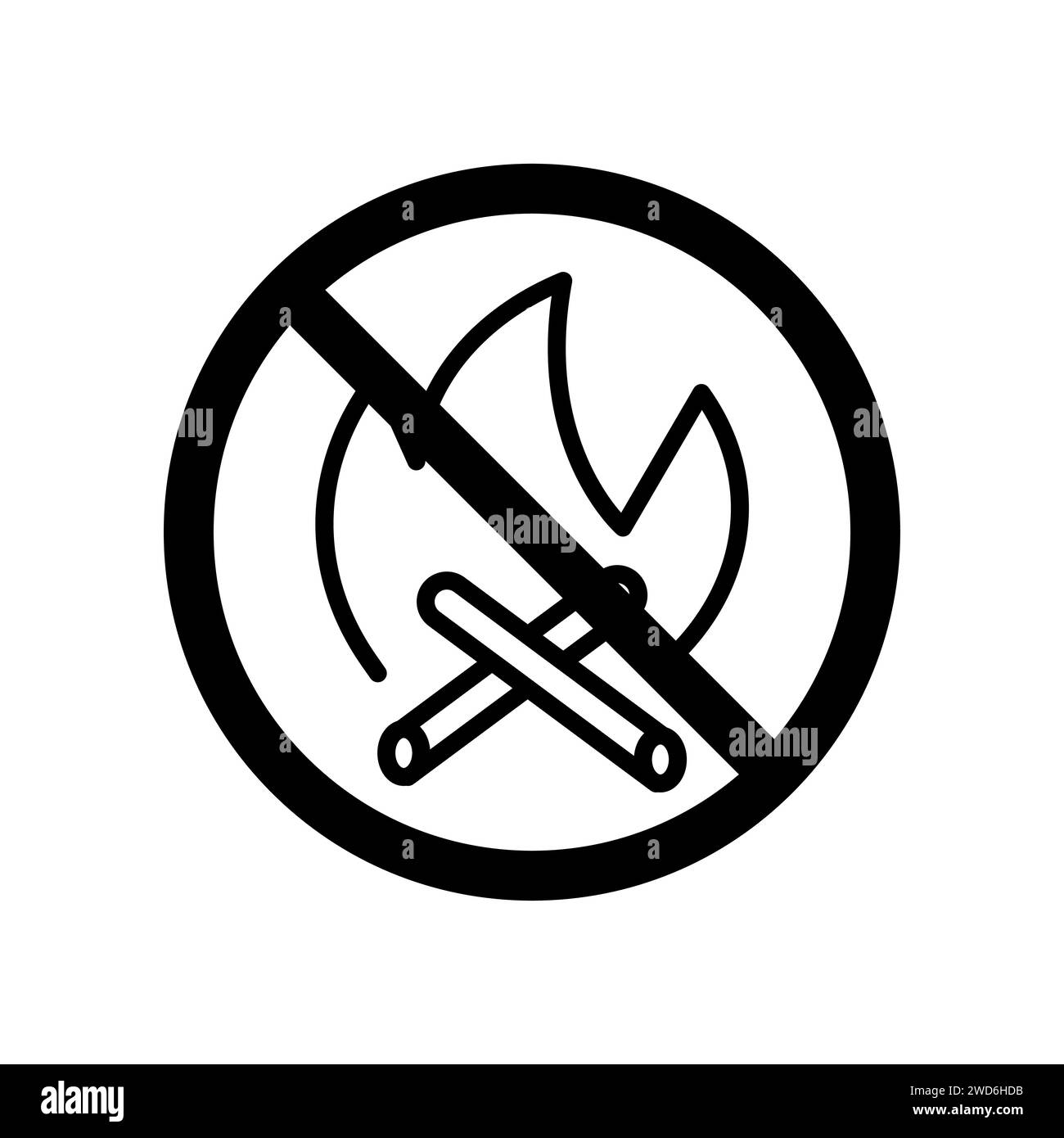 Vector black line icon forbidden to make fires isolated on white