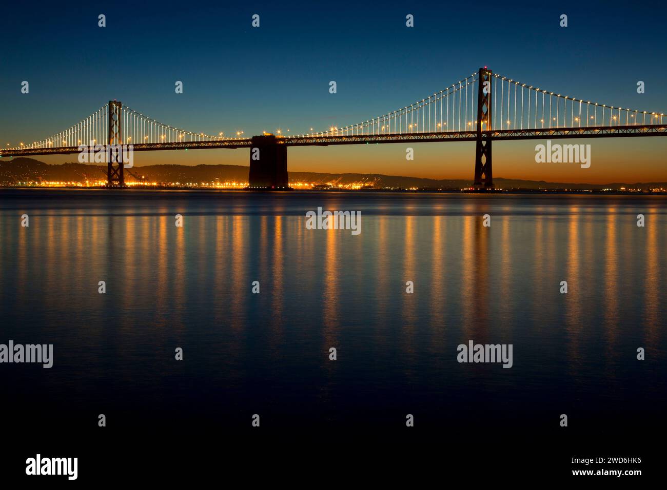 San Franciso-Oakland Bay Bridge sunrise, Pier 7, Embarcadero, San Francisco, California Stock Photo