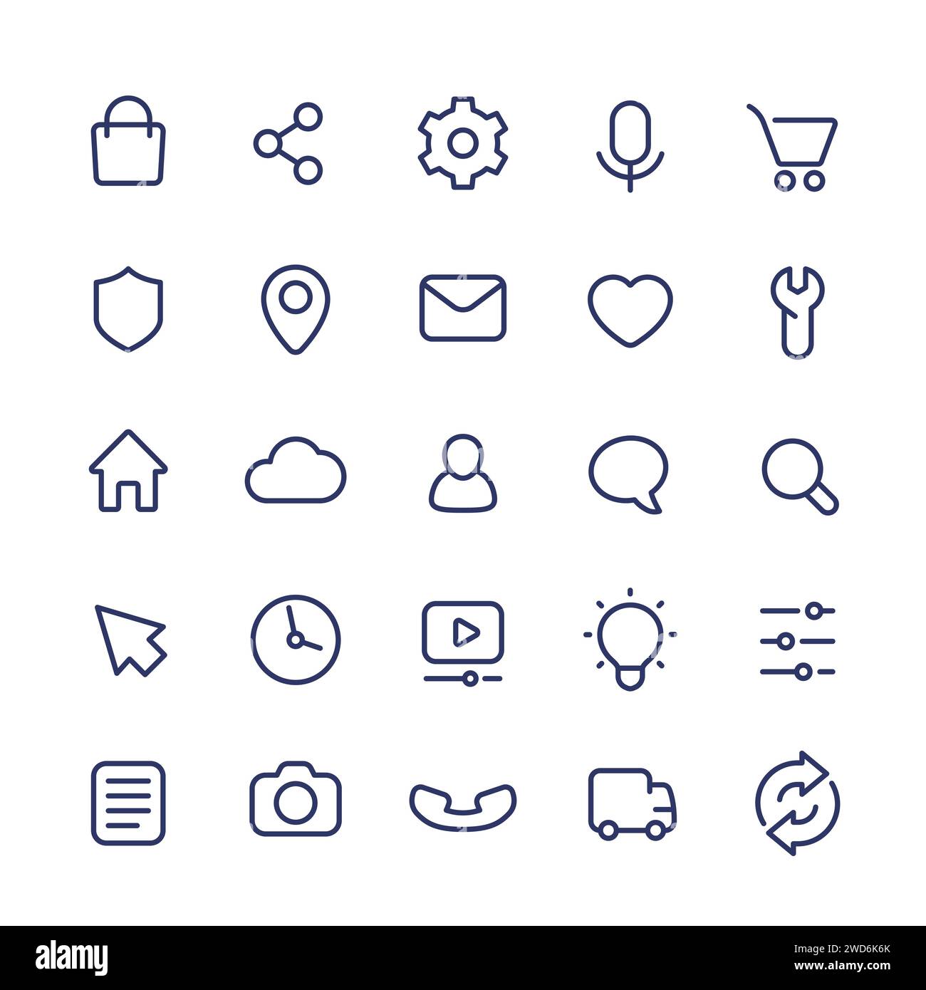 line icons for apps and web, basic set Stock Vector