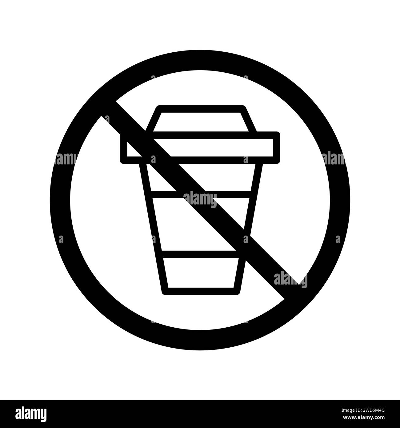 Vector black line icon forbidden to drink coffee isolated on white background Stock Vector