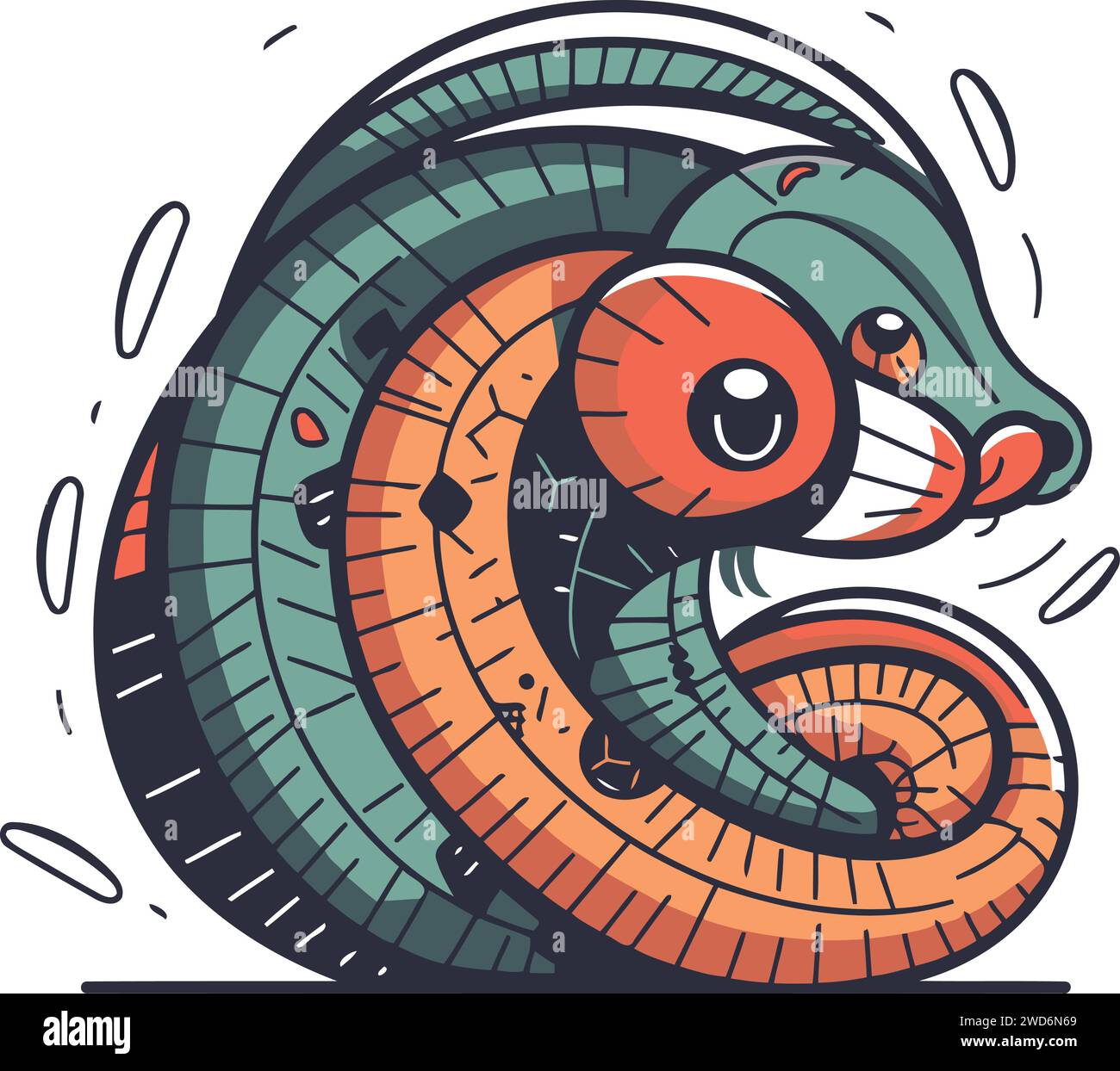 Cute cartoon snake. Vector illustration. Coloring book for children. Stock Vector