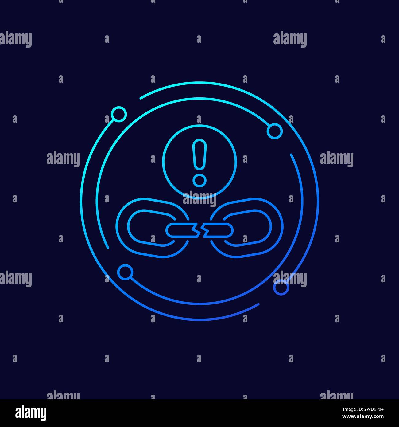 Broken chain link icon, linear design Stock Vector