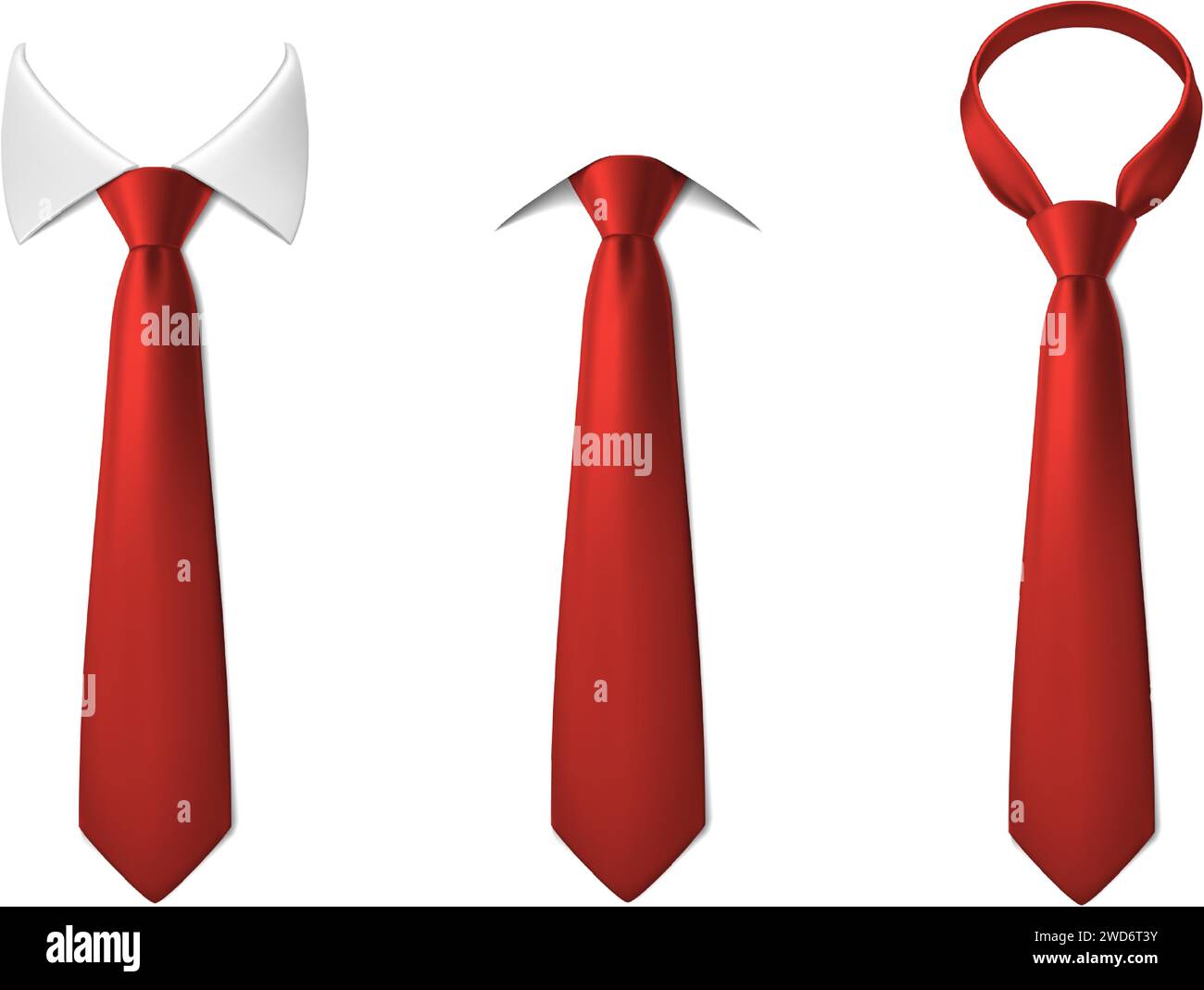 realistic vector icon illustration set. Red neck ties with and without white collar. Isolated on white. Stock Vector
