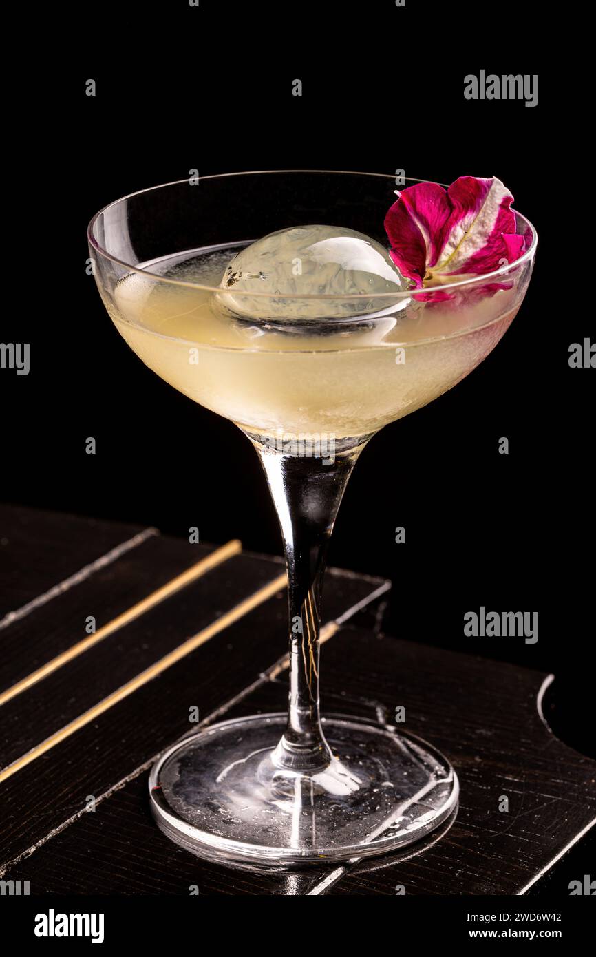 Luxury cocktail on the wooden table on a dark background Stock Photo