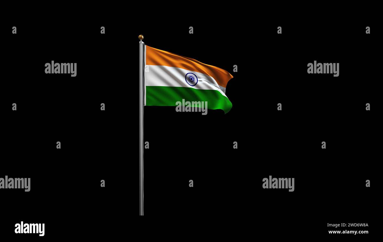Indian flag waving on black background with Alpha Matte Stock Photo - Alamy