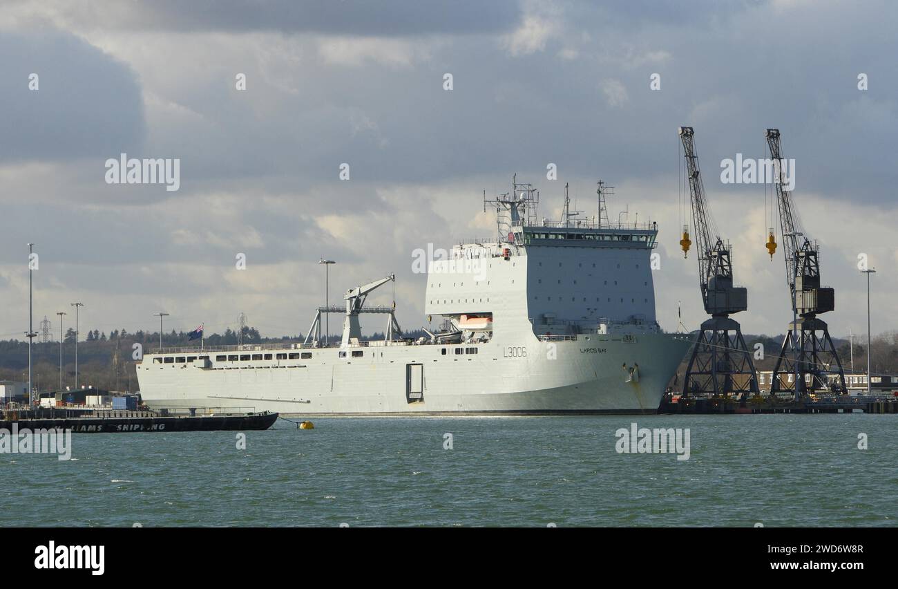 File photo dated 01/02/10 of the Royal Fleet Auxiliary (RFA) Largs Bay at the Sea Mounting Centre in Marchwood near Southampton. MPs have highlighted how there is a 'significant risk to life' due to Ministry of Defence inventory failures that have seen medical supplies issued that passed their expiry date while armed forces were on tour. Issue date: Friday January 19, 2024. Stock Photo