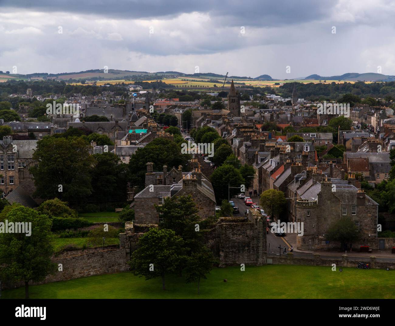 An aerial view of historic cityscape nestled amidst majestic mountains Stock Photo