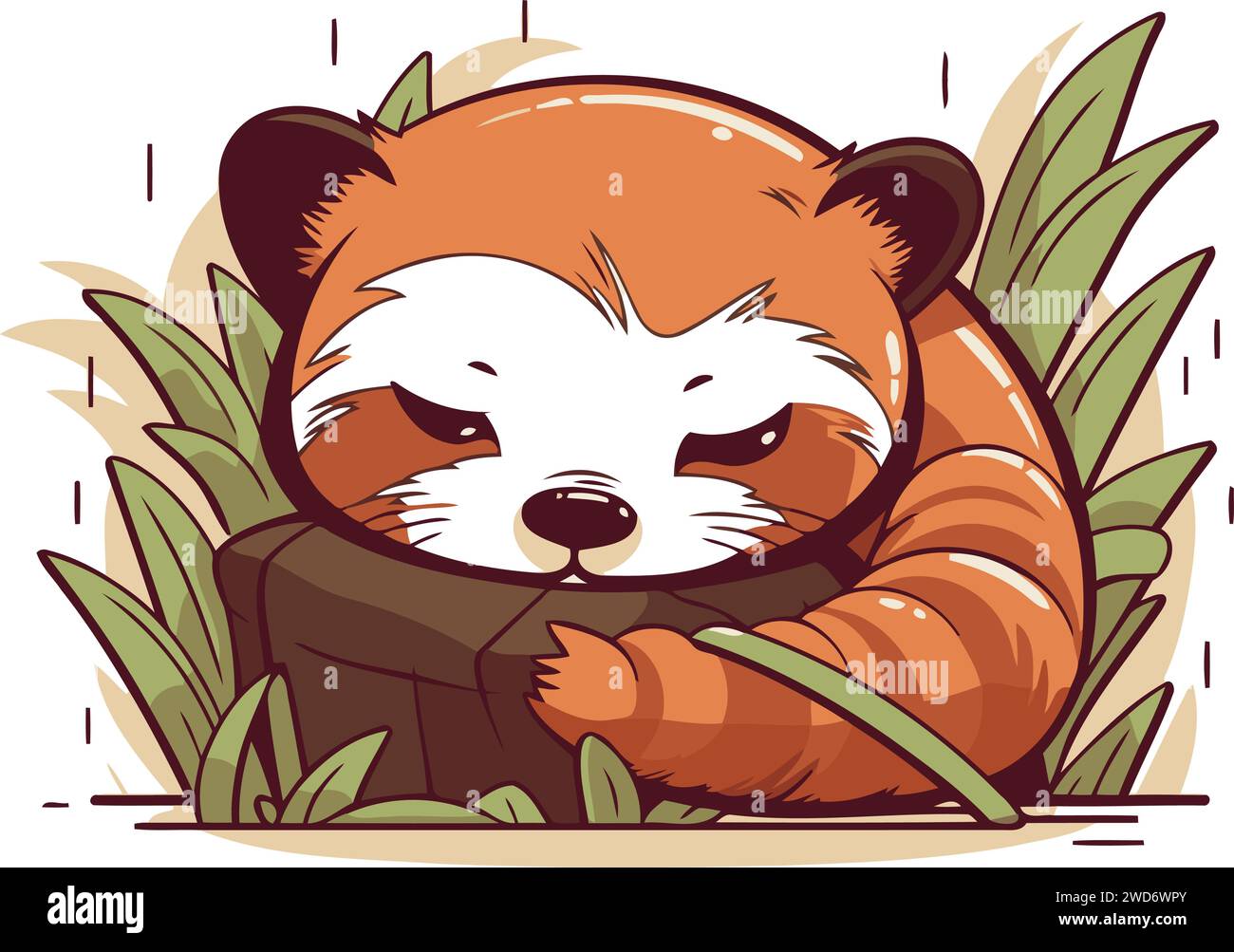 Vector illustration of cute red panda sleeping in a tree trunk Stock