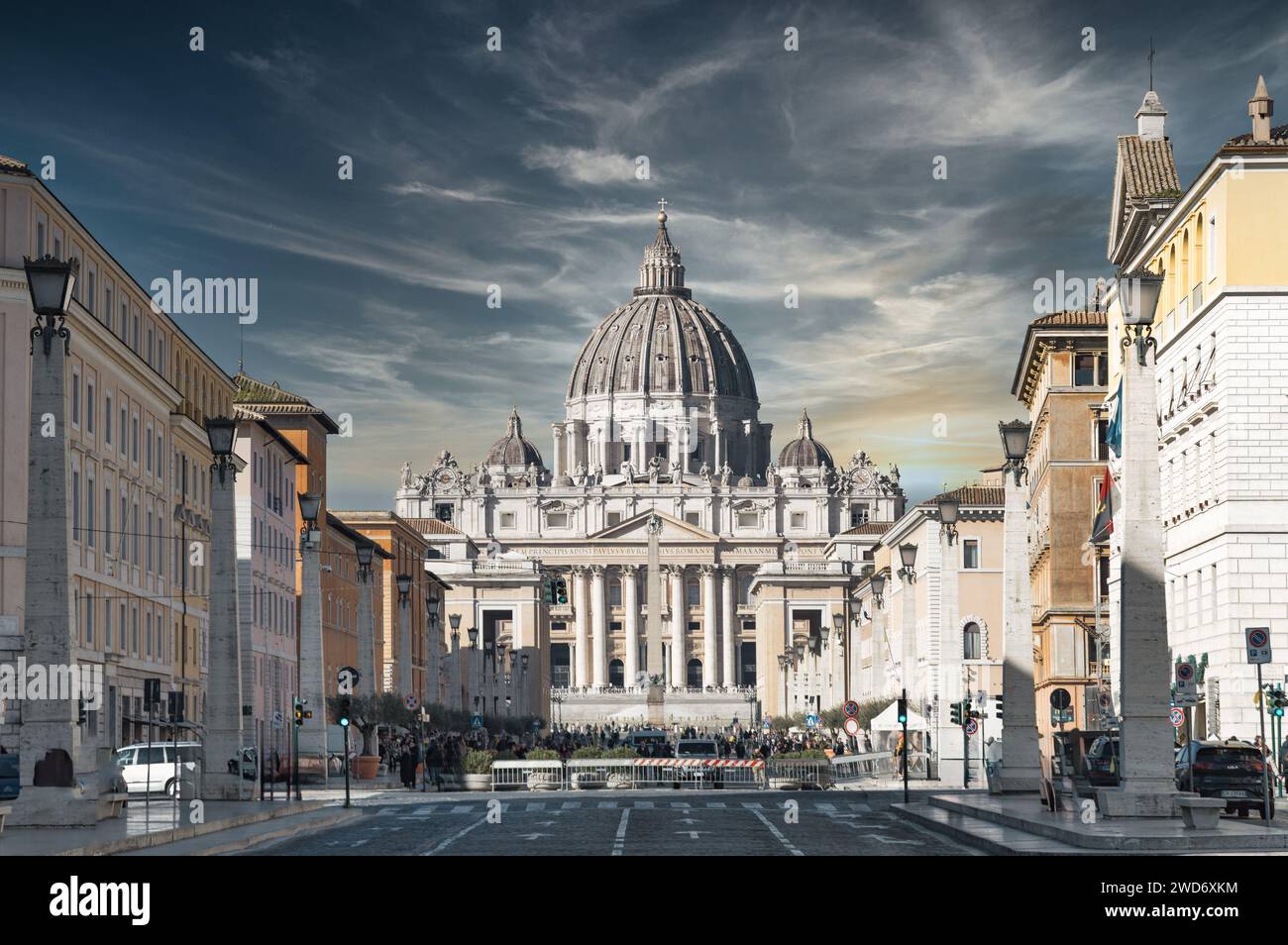 The St. Peter's Basilica in Rome from Via Concilliazione Stock Photo