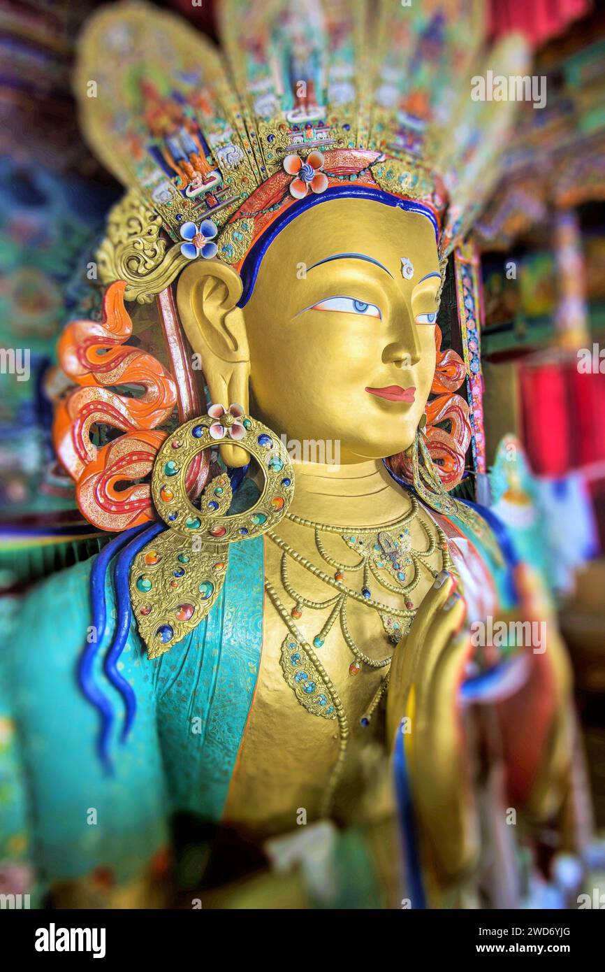 Maitreya Bodhisattva Buddha statue, Thiksey Buddhist Monastery, Leh, Ladakh, Kashmir, India, Asia Stock Photo