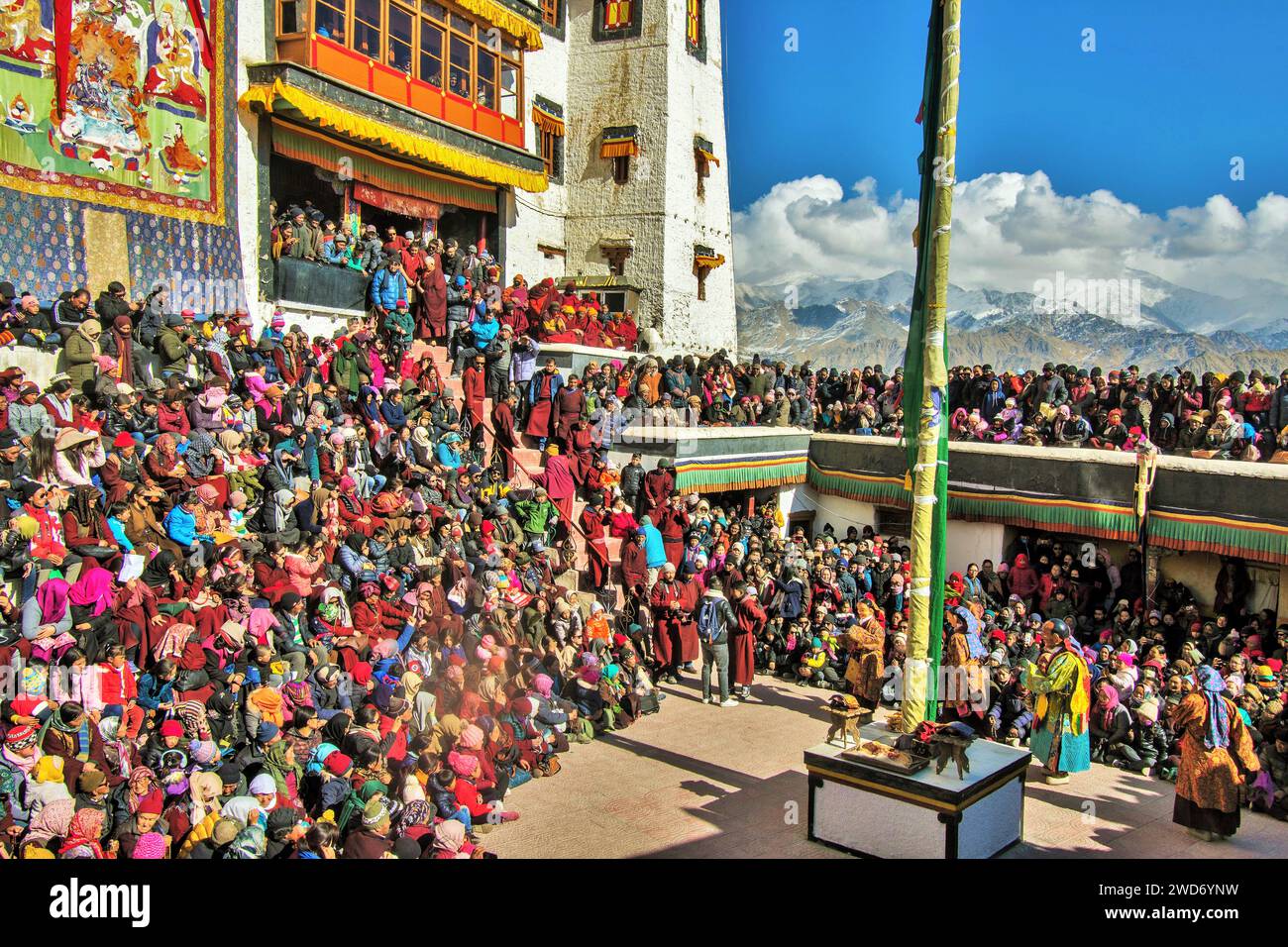 Crowd, Gustor Festival, Pethup Gompa, Spituk Buddhist Monastery, Leh, Ladakh, Kashmir, India, Asia Stock Photo
