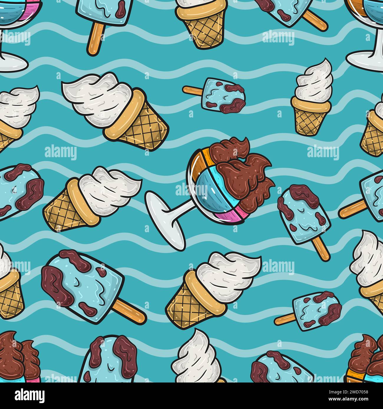Ice Cream Seamless Pattern in Cartoon Style. Perfect For Background ...