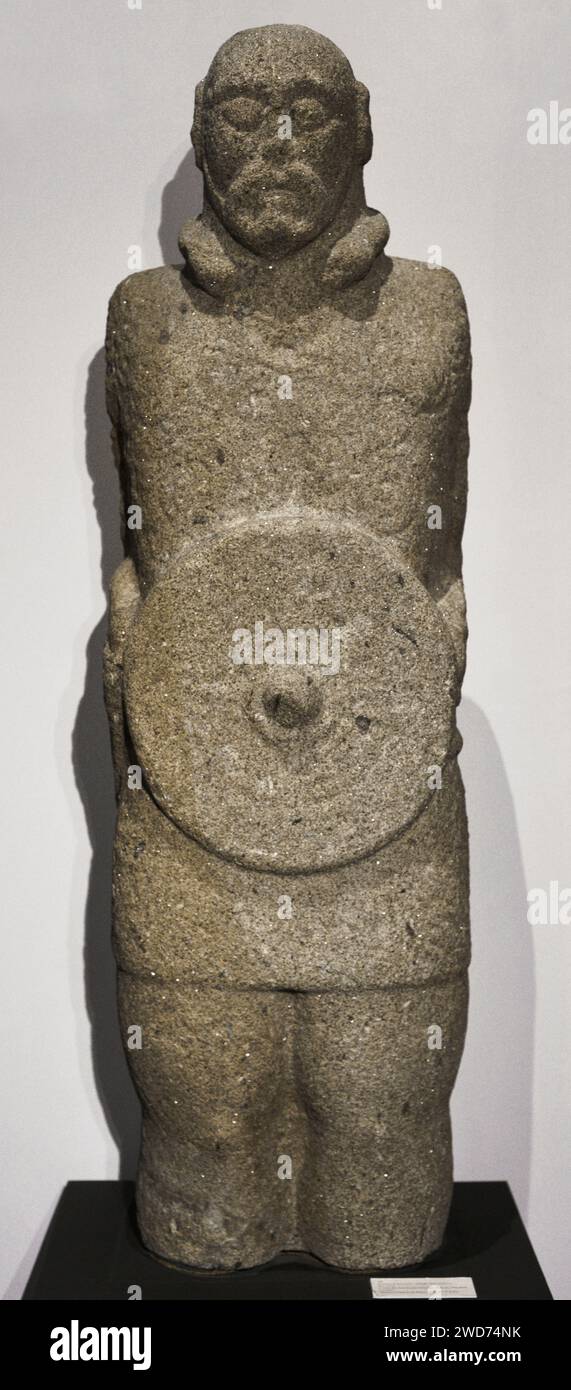 Castro culture. Statue of a castreño warrior, called Lusitanian. 1st century AD. Granite. Castro do Outerio Lesenho, Boticas, Vila Real, Portugal. National Archaeology Museum. Lisbon, Portugal. Stock Photo