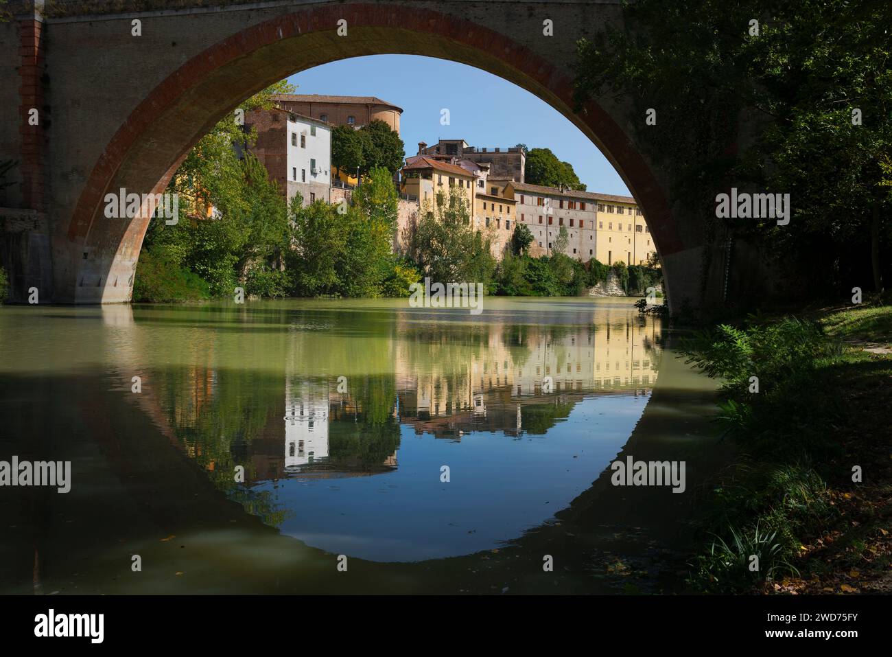 Ponte della Concordia or Diocleziano, ancient Roman bridge over the river Metauro. Fossombrone, province Pesaro and Urbino, Marche region, Italy, Euro Stock Photo