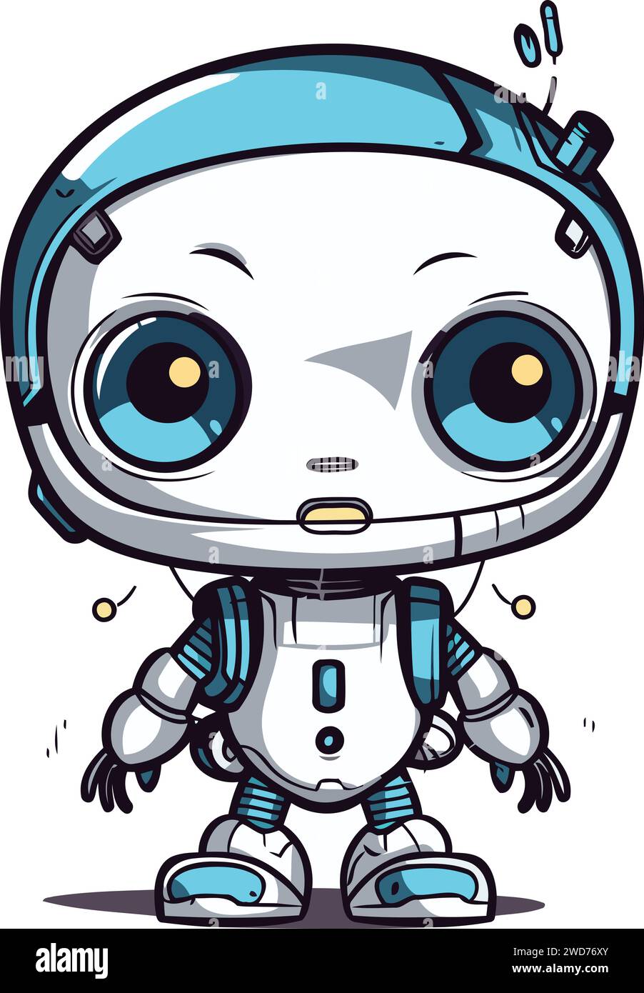 Cute cartoon robot with blue eyes. Vector illustration isolated on ...