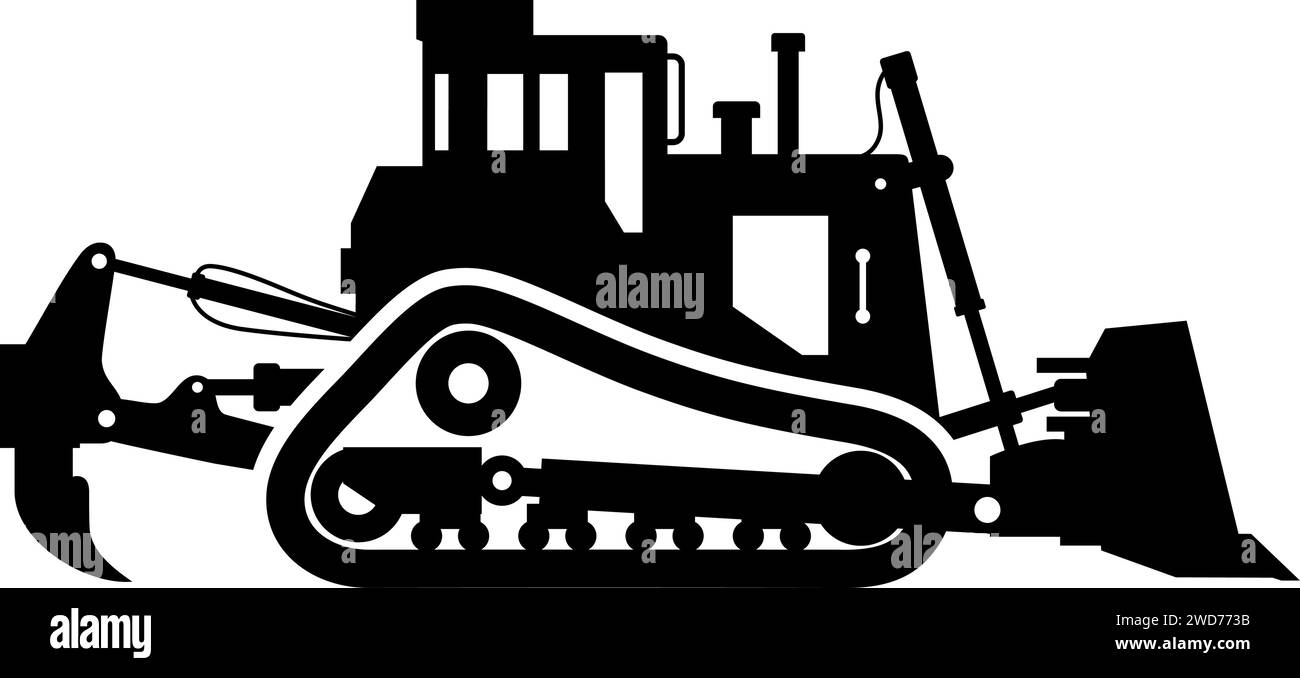 Silhouette Of Bulldozer Icon In Flat Style Stock Vector Image & Art - Alamy