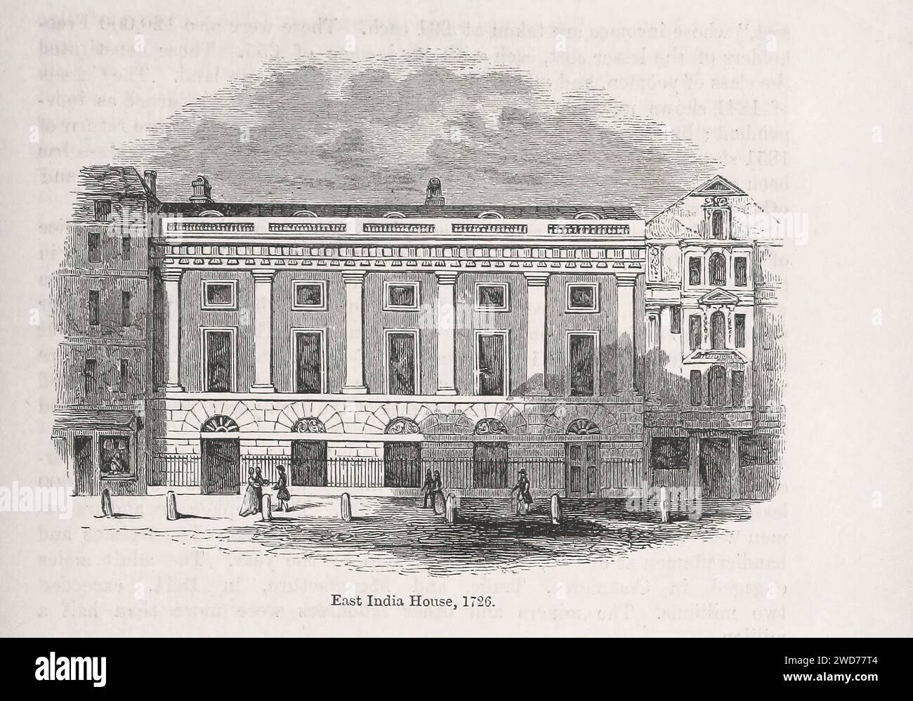 EAST INDIA HOUSE, 1726. east india house; 1726; architecture; historical; london; facade; urban  - Image taken from 'The Popular History Of England: An Illustrated History Of Society And Government From The Earliest Period To Our OwnTimes By Charles KNIGHT - London. Bradbury and Evans. 1856-1862 Stock Photo