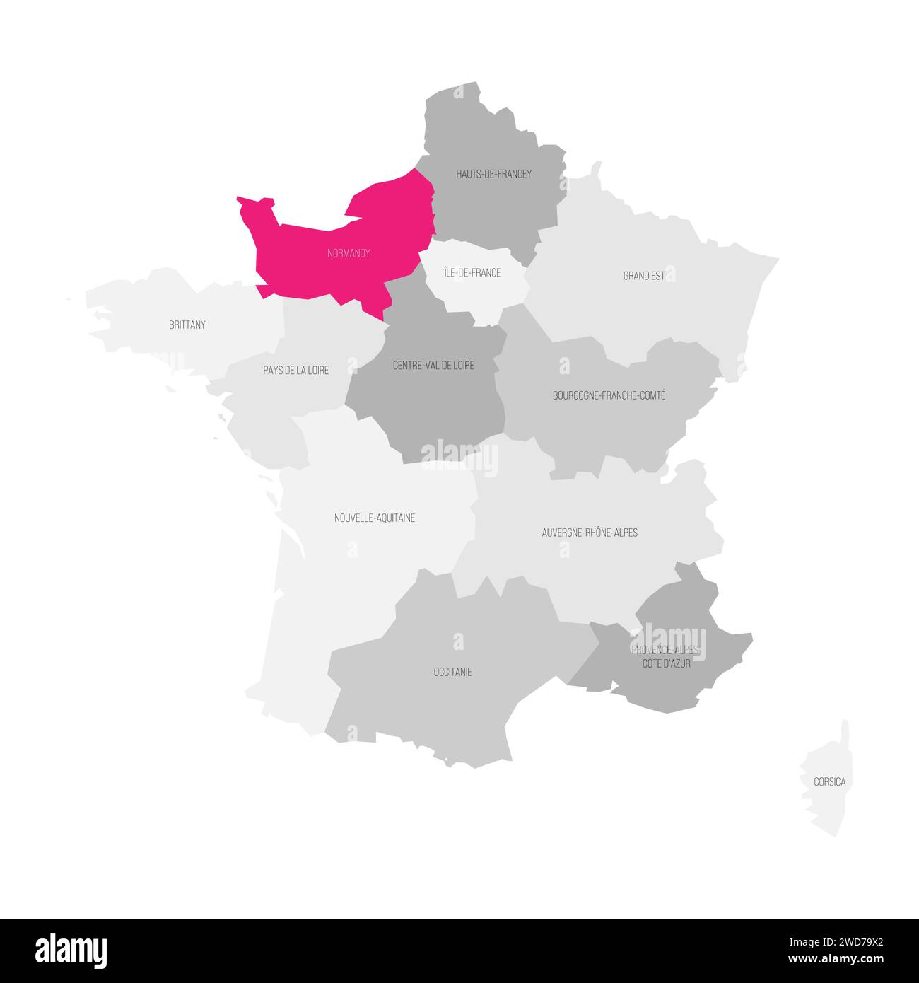Normandy - map of administrative division, region, pink highlighted in map of France Stock Vector