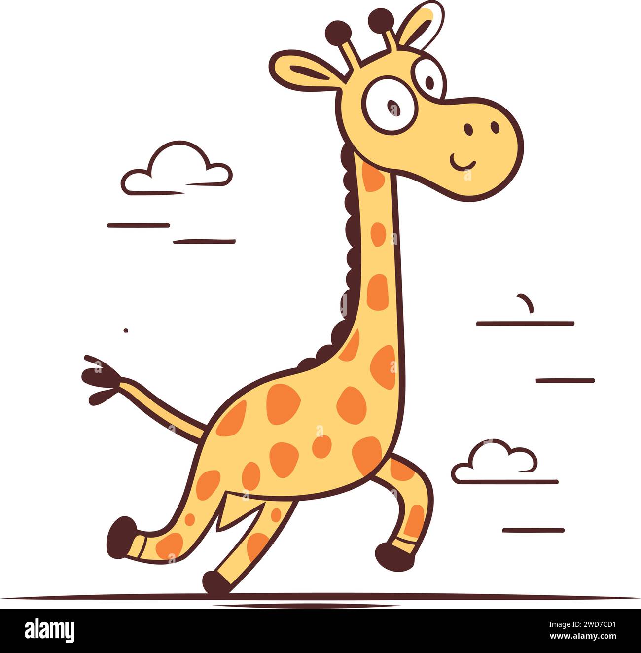 Cute cartoon giraffe running in the sky. Vector illustration Stock