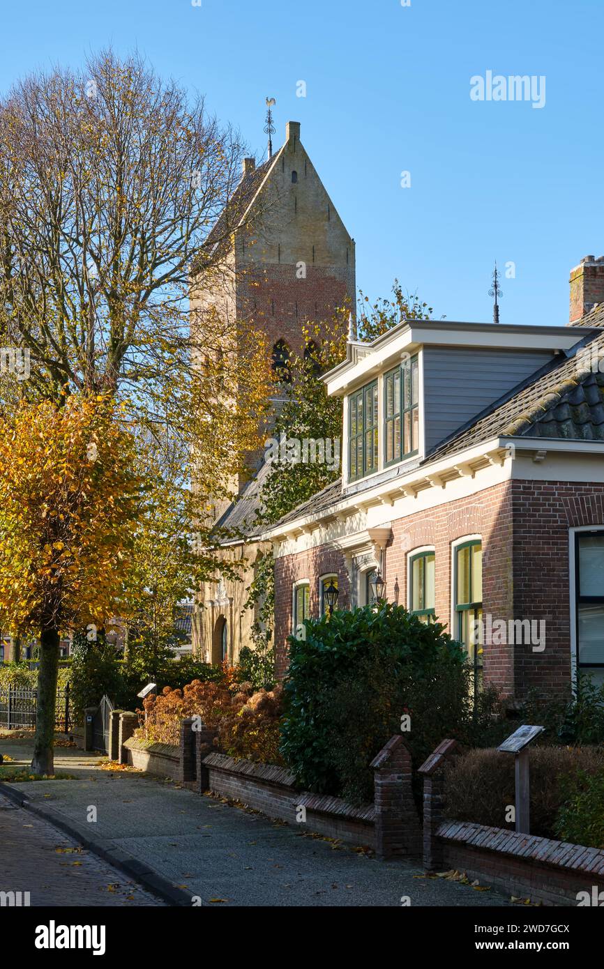 The tower of the Dutch Reformed church in Pingjum Friesland The