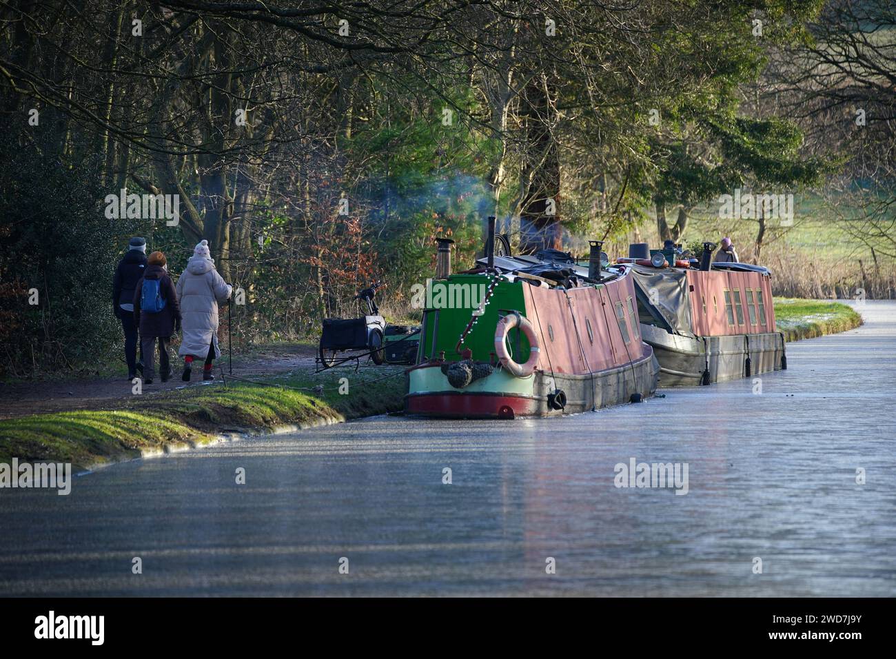 Canal boats moored on the Bridgewater Canal in Warrington which has ...