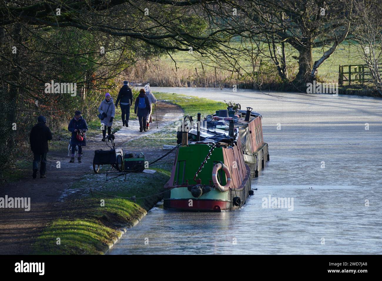 Canal boats moored on the Bridgewater Canal in Warrington which has ...