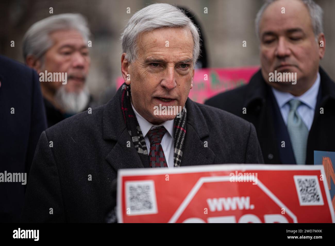 New York City, USA. 18th Jan, 2024. Assembly Member David Weprin joins irate New Yorkers held a