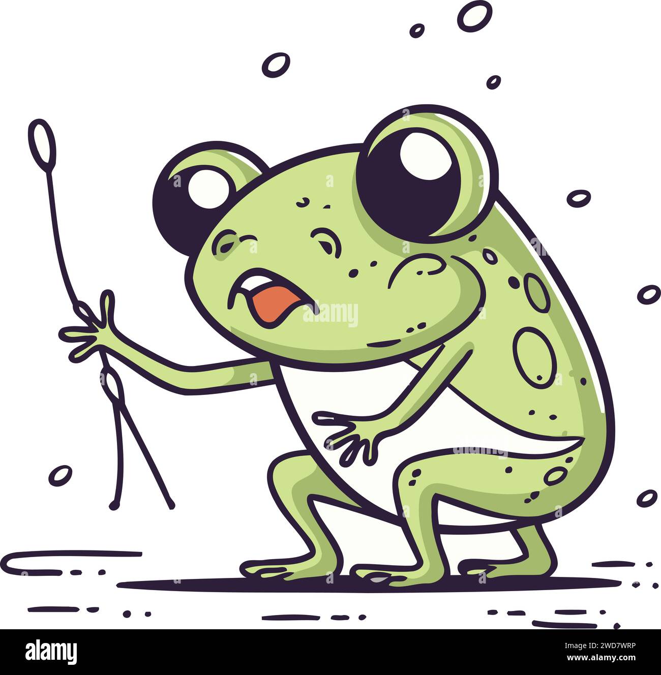 Green Frog holding Fishing Rod at Pond illustration Stock Vector Image &  Art - Alamy