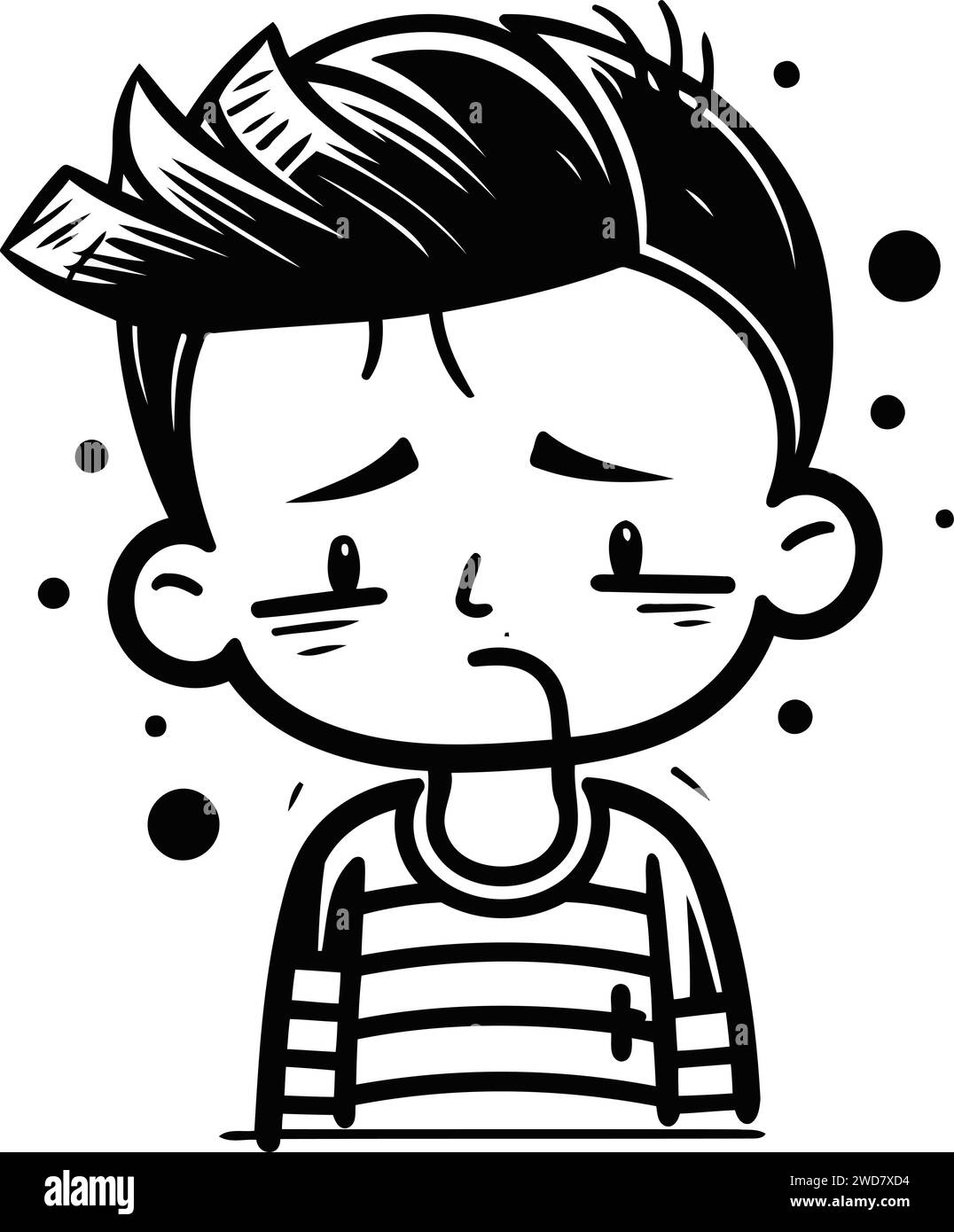 Crying cartoon boy. Vector illustration in black and white colors. Stock Vector