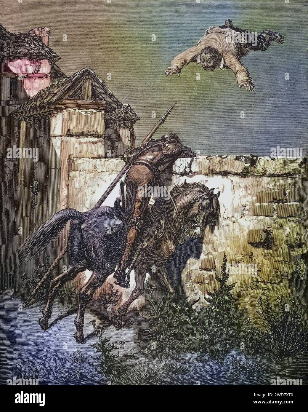 Illustration von Gustave Dore (1832-1883) für Sancho Pansa wird in eine Decke geworfen aus Don Quijote von Miguel de Cervantes Saavedra , Historisch, digital restaurierte Reproduktion von einer Vorlage aus dem 19. Jahrhundert, Record date not stated Stock Photo