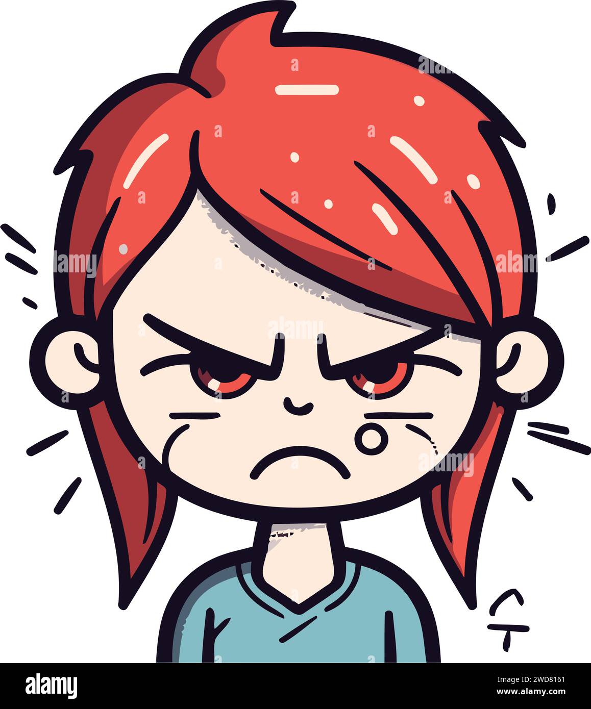 Angry girl with red hair. Vector illustration in cartoon style. Stock Vector