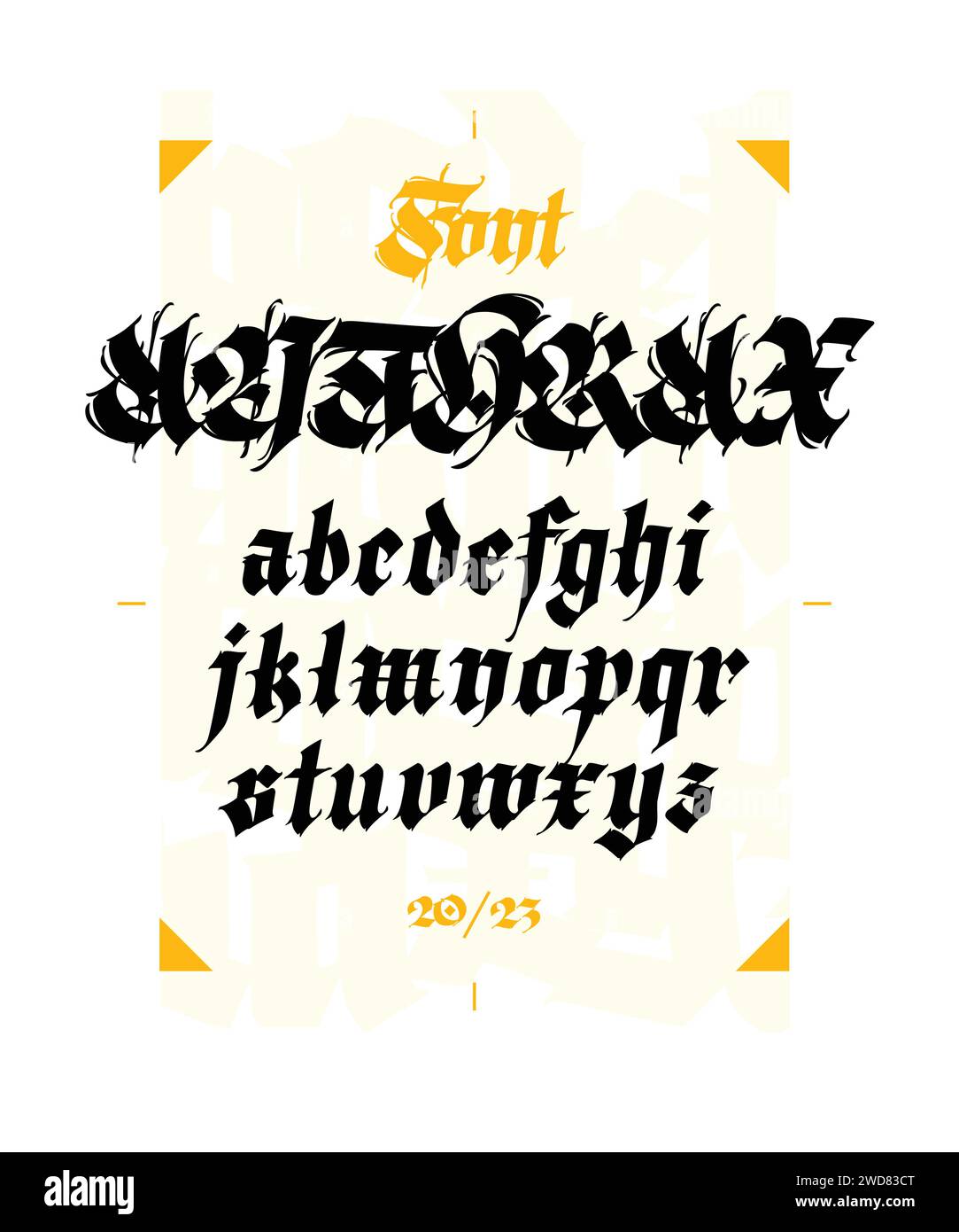 Gothic font from Latin letters. Vector. English alphabet. Medieval