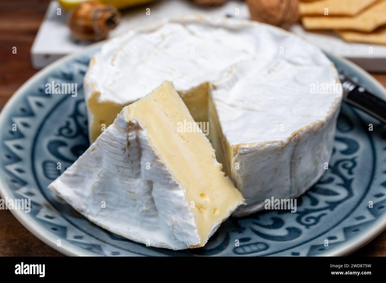 French soft Camembert cheese, original Camembert de Normandie, close up ...