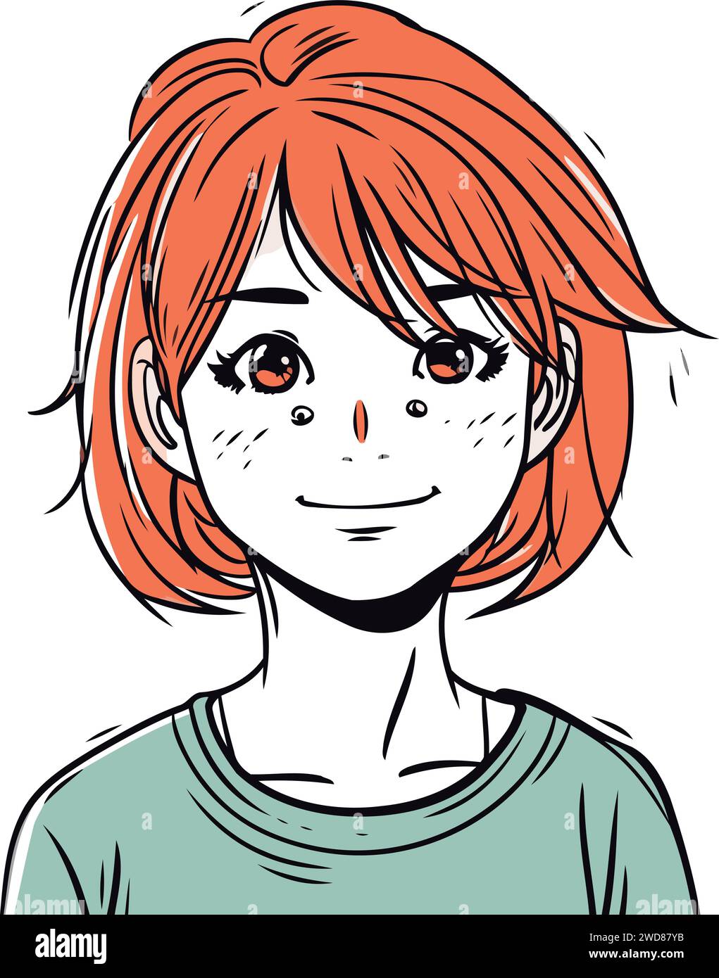 Portrait of a red haired girl with short hair. Vector illustration