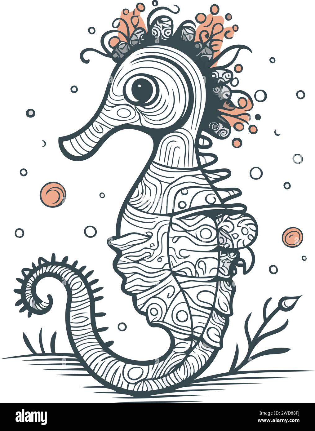 Seahorse. Hand drawn vector illustration in doodle style Stock Vector ...