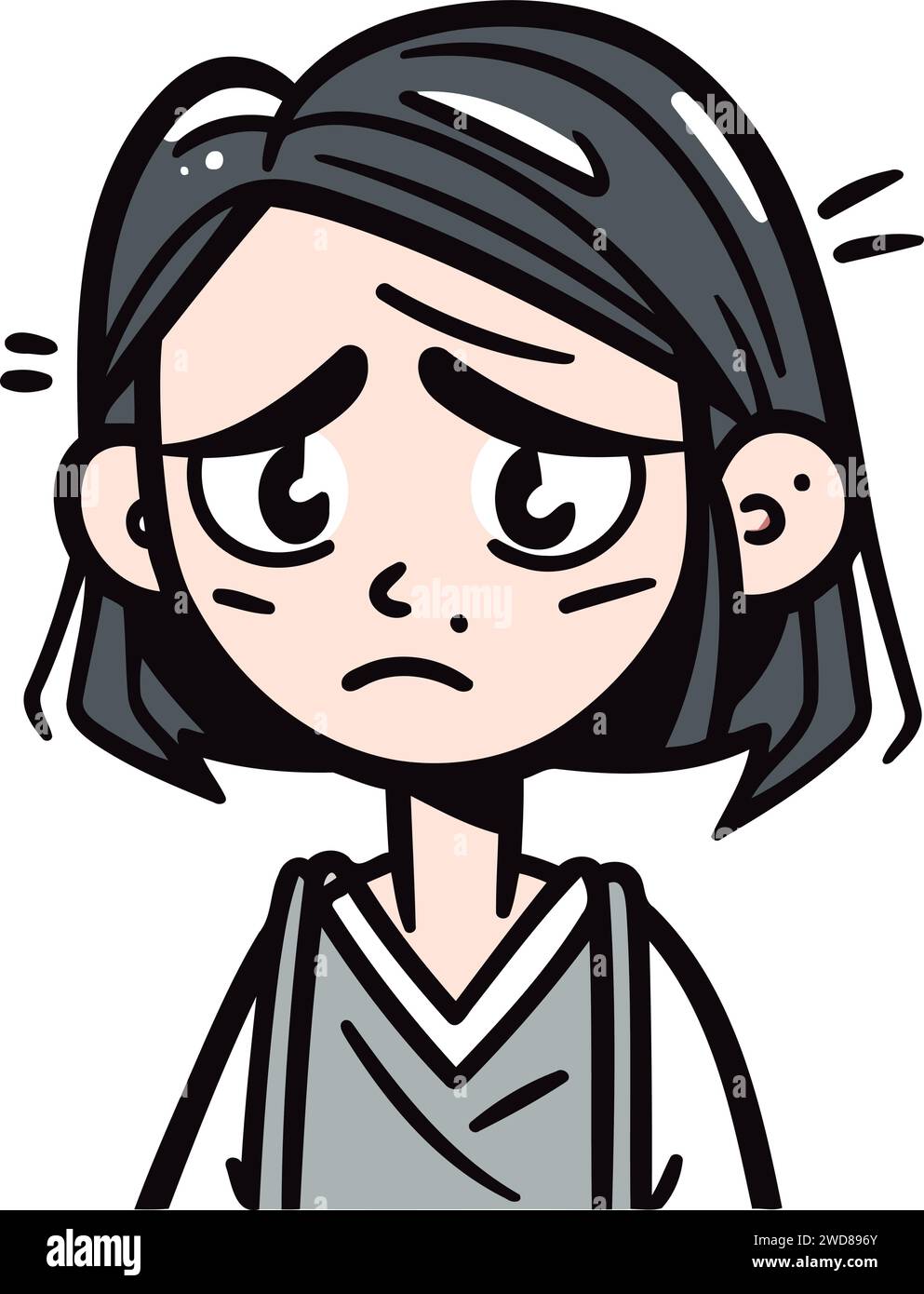 Frowning Girl   Cartoon Vector Illustration Stock Vector