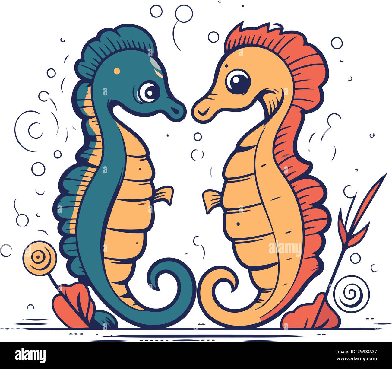 Two seahorses. Vector illustration in doodle style Stock Vector Image ...