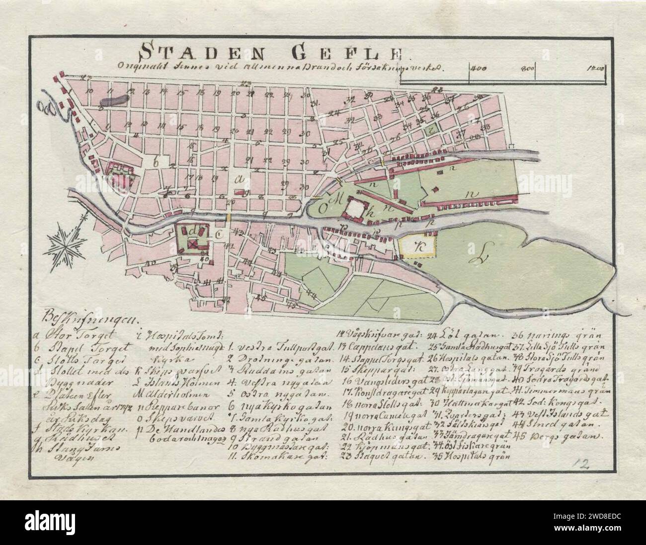 18th century map of Gävle, Sweden. Stock Photo