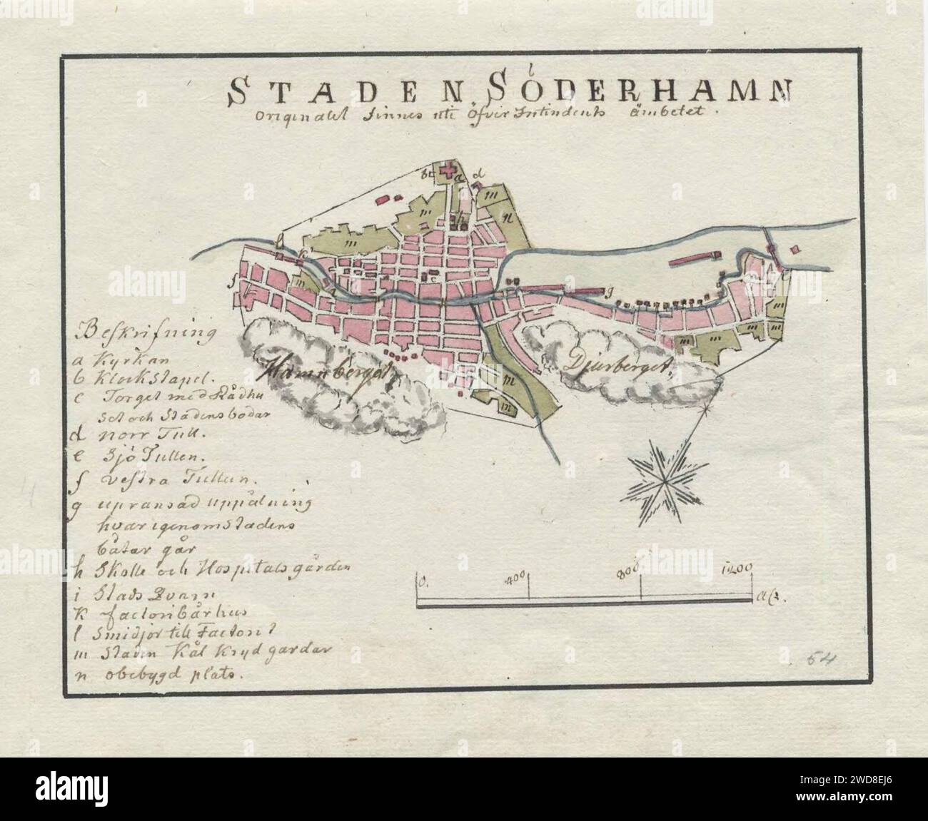 18th century map of Söderhamn, Sweden. Stock Photo