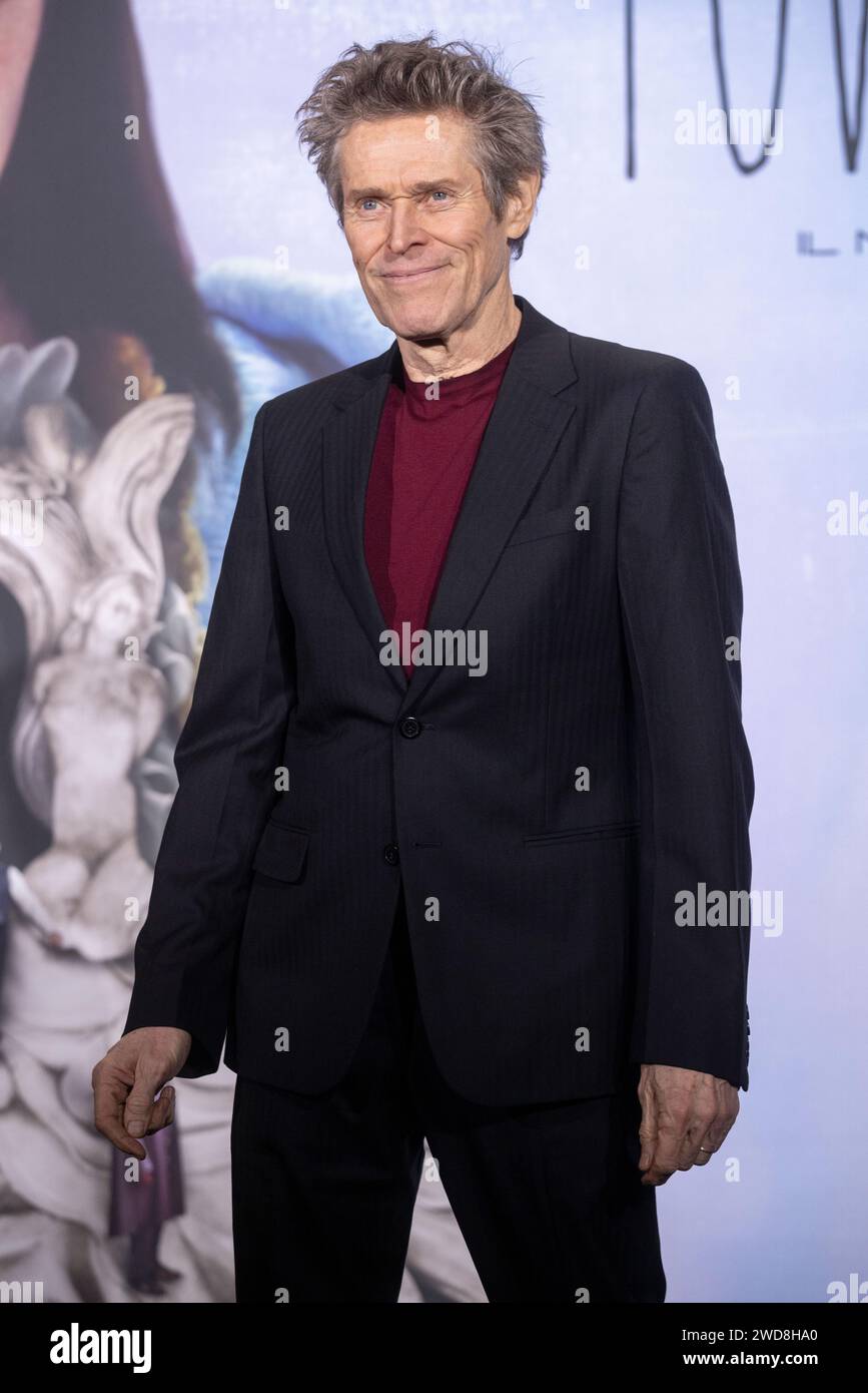 MILAN, ITALY - JANUARY 18: Actor Willem Dafoe attends the Milan premiere of 'Poor Things' at Fondazione Prada on January 18, 2024 in Milan, Italy. Stock Photo