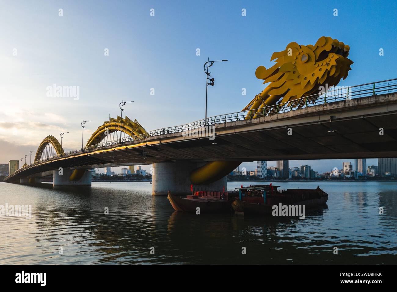 Dragon Bridge, the landmark of Da Nang crossing han river in vietnam Stock Photo