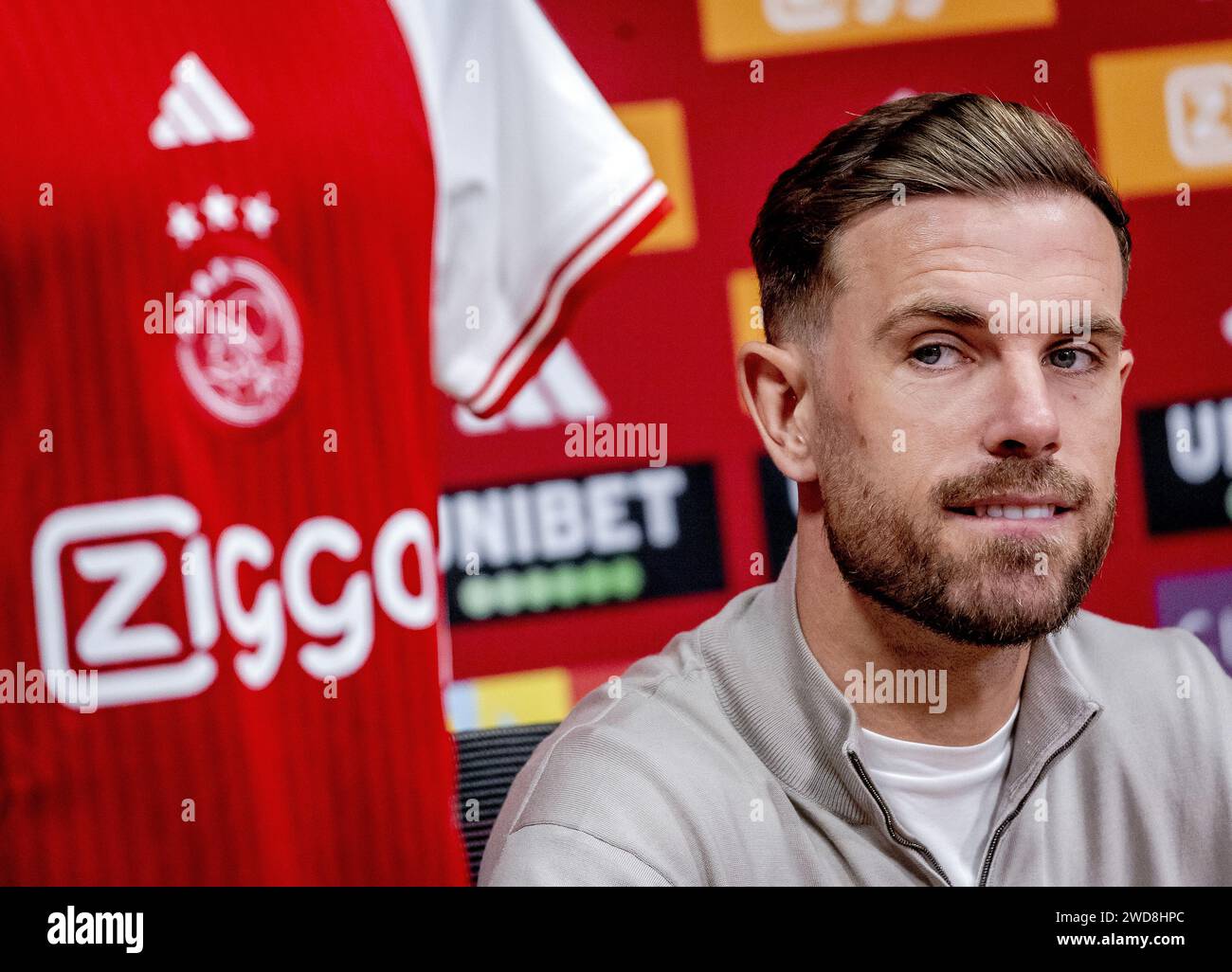 AMSTERDAM - Jordan Henderson is presented by Ajax during a press moment in the ArenA. The former Liverpool captain has signed a 2.5-year contract after a medical examination. ANP REMKO DE WAAL Stock Photo