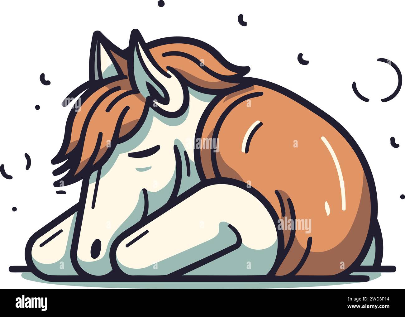 Horse sleeping on the ground. Vector illustration in doodle style Stock