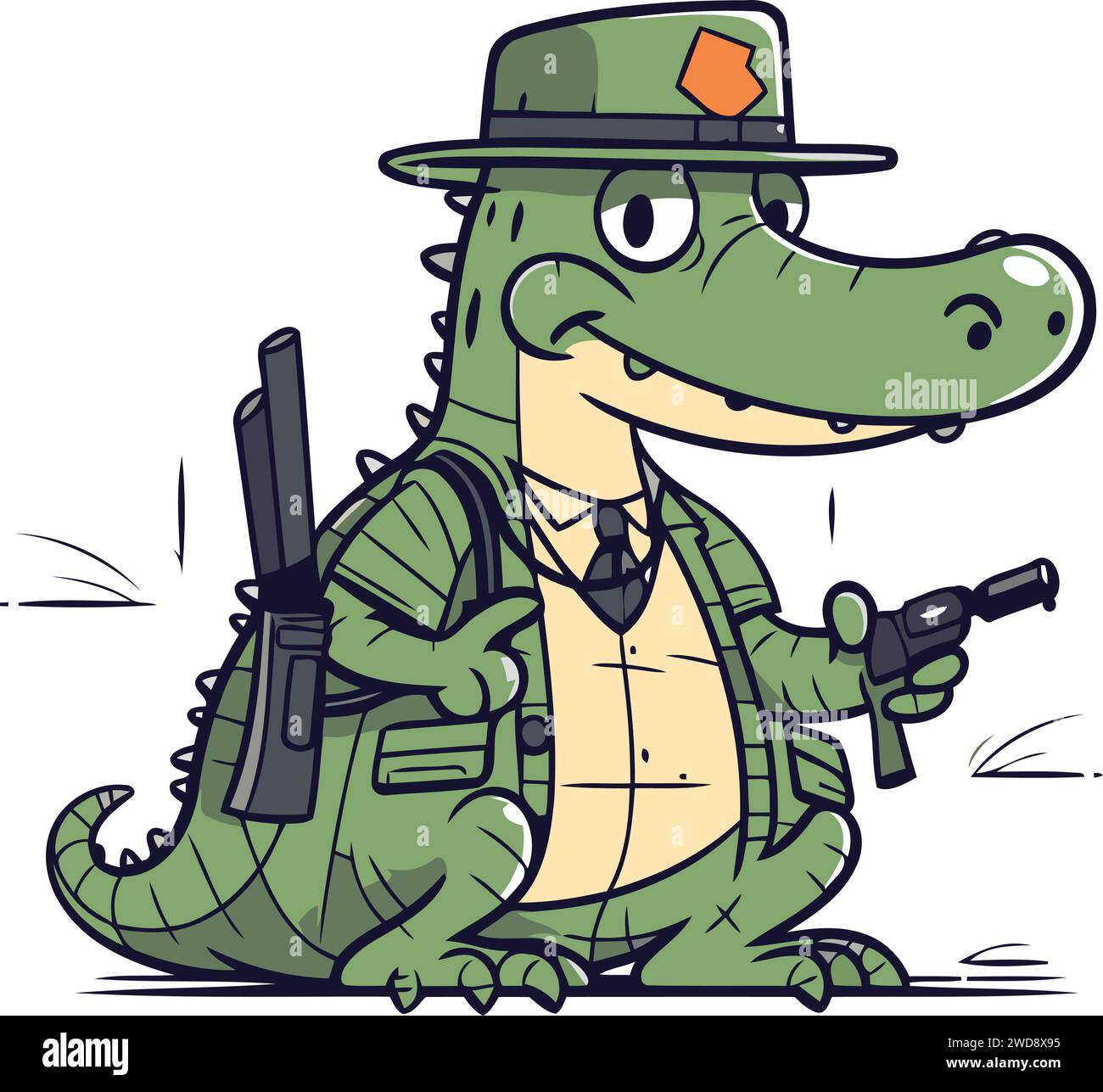 Cartoon crocodile gangster with a gun. Vector illustration. Stock Vector